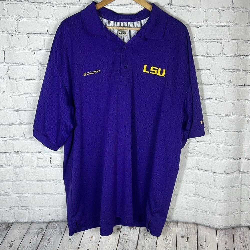LSU Tigers Columbia PFG Purple Polo Shirt Mens XL Omni Shade SNAGS